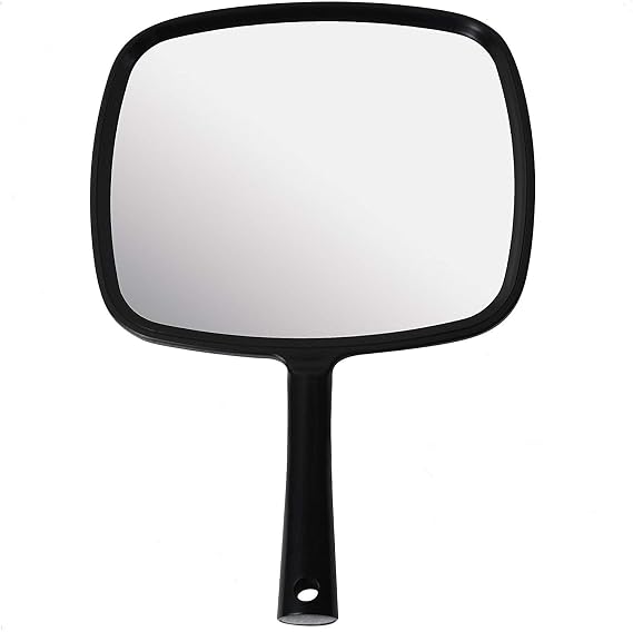 MIRRORVANA Hand Mirror with Ergonomic Handle for Makeup, 8" x 11" (Black)