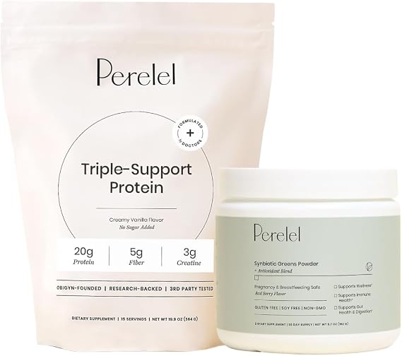 Perelel Triple-Support Plant Based Protein Powder & Greens Powder Bundle