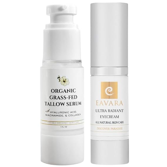 Eye Cream and Tallow Serum Set Hydrating Duo with Grass-Fed Tallow, Hyaluronic Acid, Niacinamide, Aloe, and Jojoba Brightens, Smooths, and Moisturizes Delicate Skin 2pc Set Women and Men