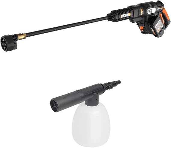 WORX WG644 40V Power Share Hydroshot Portable Power Cleaner (2x20V Batteries) with Acc Hydroshot Soap Mixture Container Bottle, 13.5 oz