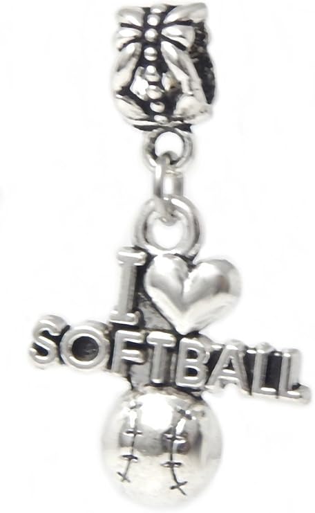 Cherityne Dangle I Love Softball Charm Bead for Charms Bracelets