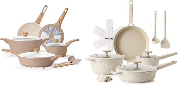 SENSARTE Ceramic Cookware Sets, Pots and Pans Set Non stick, 14-Piece Induction Cookware, 14 Pcs Nonstick Kitchen Cooking Set, w/Frying Pans Set, Saucepans Set