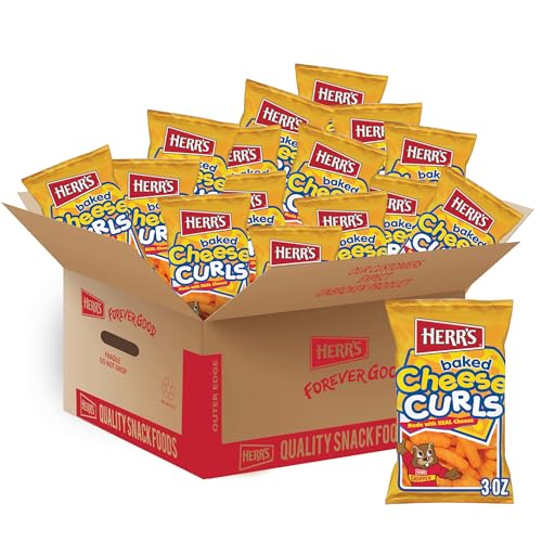 Herrs Baked Cheese Curls, 3 Ounce Pack of 20 Bags Light and Cheesy Baked Curls Great for Lunchboxes and On-the-Go