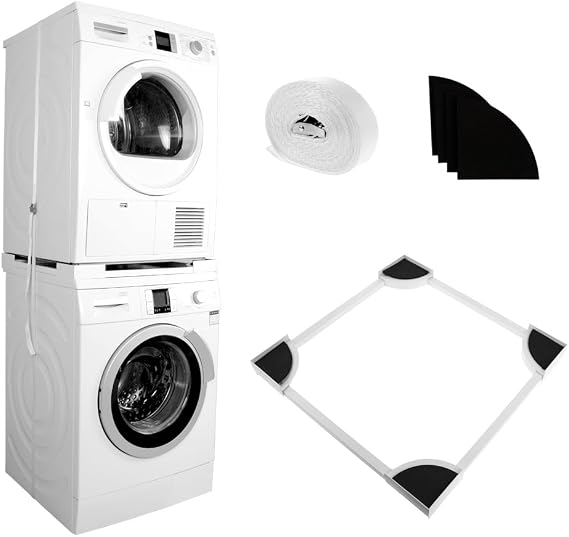 Universal Stacking Kit for Washing Machines and Dryers, Adjustable Stacking Frame Kit Fit for 54-64 cm Washing Machine and Tumble Dryers White [Energy Class A+++]