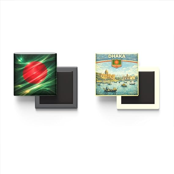 Buzdolap Magnetleri - Bangladeş Bayrağı ve Retro Tema - 2'li Set Magneti