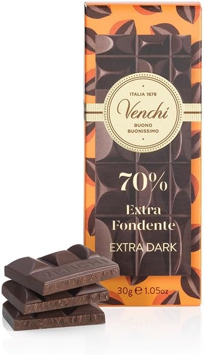 Venchi - Mini 70% Extra Dark Chocolate Bar, 30 g - Made from Select Cocoa Blends - Gluten Free - Vegan