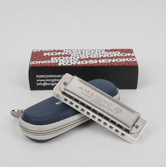 KONGSHENG AM20 10-Hole Diatonic Harmonica(A,White) - Blues Harp with Phosphor Bronze Reeds, Chrome-Plated Reed Plates & Moisture-Resistant Comb for Beginners & Pros