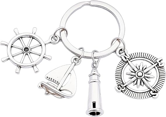 Nautical Keychain Ship Wheel, Sailboat, Lighthouse, and Compass Charms, Ocean Exploration Theme, Adventure-Inspired Accessory for Bag Charms Funny Keychains Gift for Nautical Lover Men Teens Boys