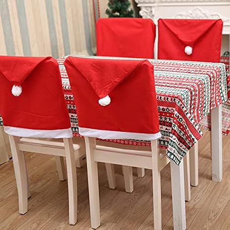 Christmas Chair Covers Set of 4, Red Hat Dining Chair Slipcovers, Non-woven Santa Chair Covers for Dining Chairs, Santa Claus Decor Christmas Decorations Clearance, Christmas Decorations Indoor