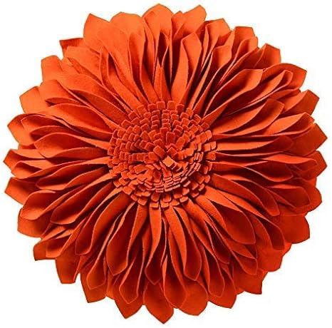 JWH Decorative Sunflower Throw Pillow Cover, Orange, 12 Inch | 3D Flower Design, Handmade, Round Shape, Couch Bed Living Room Bedroom Chair Pops