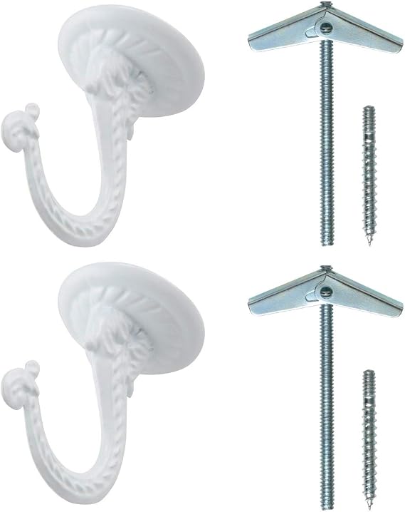 Rocky Mountain Goods Ceiling Swag Hook 2 Pack with Mounting Hardware - 1 1/2 Heavy Duty Swag Hooks for Hanging Planter, Ceiling or Extender Chains - Easy Install with Screws/Brackets (White)