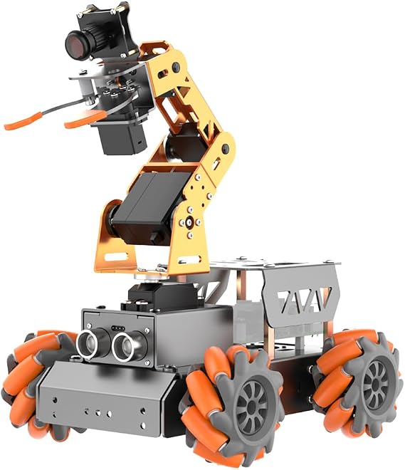 HIWONDER 5DOF AI Vision Robotic Arm Powered by Raspberry Pi Smart Robotic Arm Mecanum Wheel Chassis Robot Car Kit DIY Robot for Beginners, Without RPi