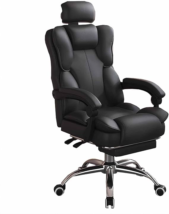 Ergonomic Office Chair, Leather Executive Desk Chair with Footrest, High Back Computer Chairs, for Home and Office(Black)