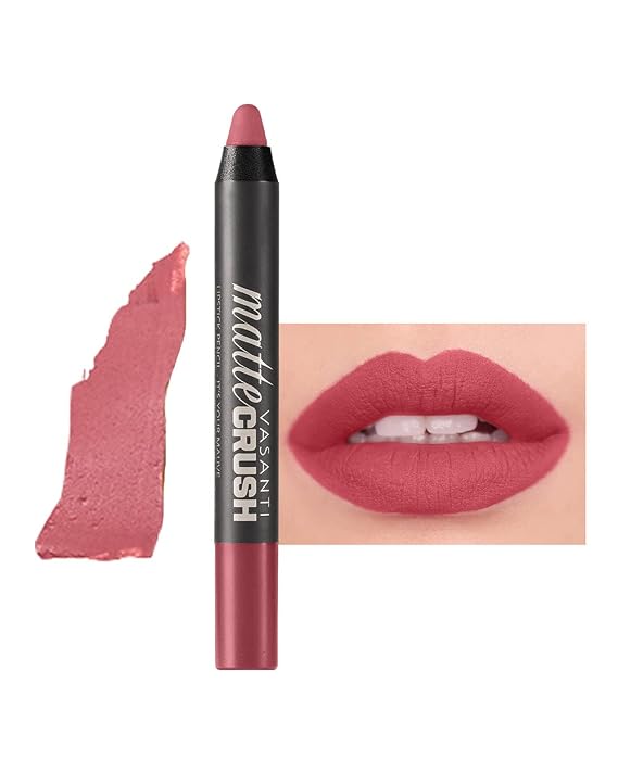 VASANTI Matte Crush Lipstick Pencil (Blushing) | Long-Lasting, Water-Resistant Lip Liner Pencil that Wont Smudge | Highly Pigmented, Soft Matte Lip Pencil