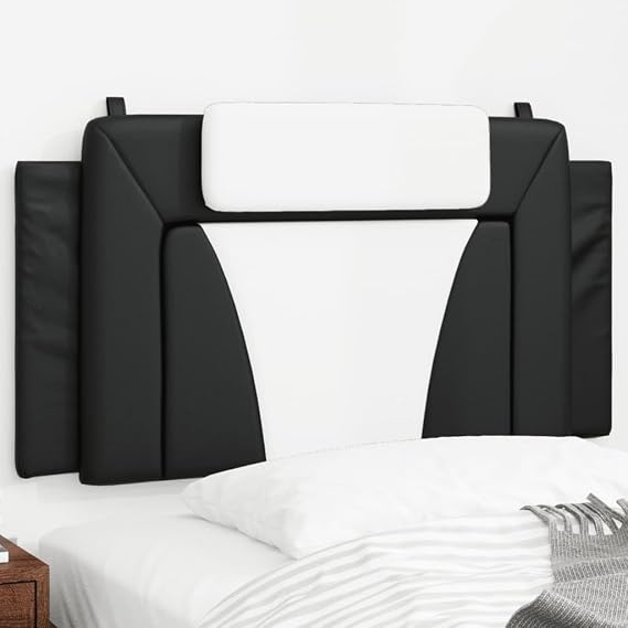 Modern Upholstered Headboard Cushion, Black & White Faux Leather, 39.4 Inch Wall Mounted Design for Bedroom, Queen Bed Frame