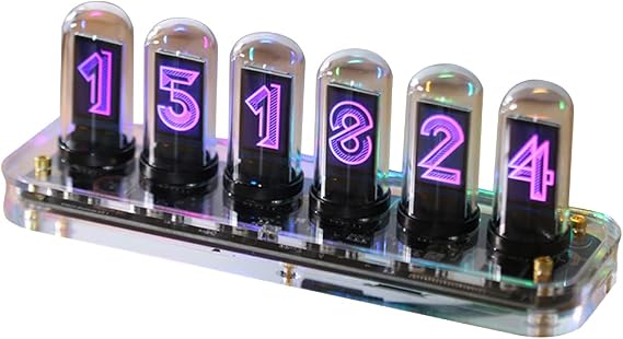 Tube Clock,Imitation Nixie Tube Clock DIY Creative Clock, IPS LCD Screen,Transparent Crystal Base,Desktop Decoration, Support 01 02