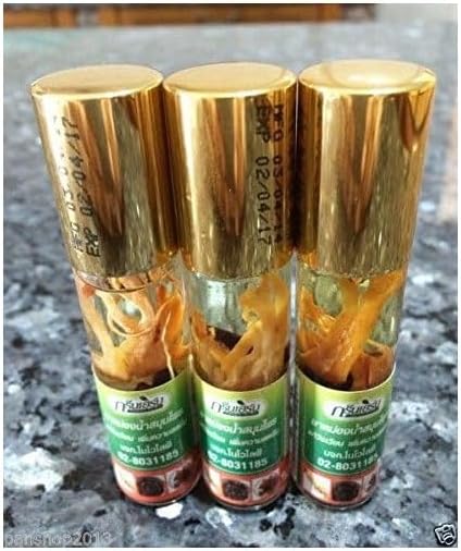 8CC. GREENHERB Relax Aroma Thai Herbal Oil Refresh Relieve stuffy Nose 3pcs