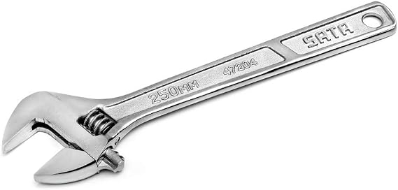 SATA 10-inch Professional Adjustable Wrench with Forged Alloy Steel Body, Wide Jaw, and a Chrome Plated Finish - ST47204SC