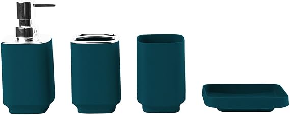 4 Pcs Bathroom Accessory Set with Soap Dispenser, Bathroom Cup, Soap Dish ，Toothbrush and Toothpaste Holder (Dark Green)