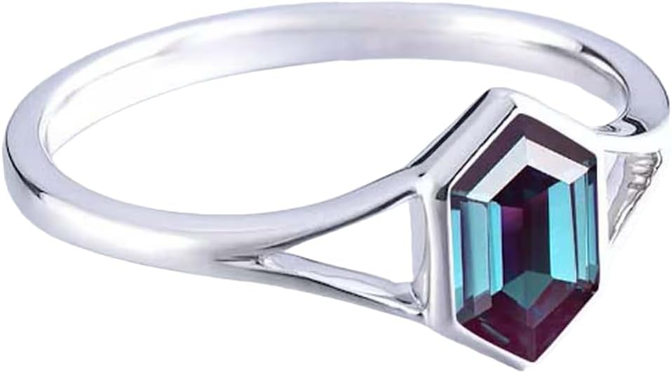 Hexagon Alexandrite Ring Multicolor Gemstone Ring 925 Sterling Silver Ring for Women Solitaire Designer Ring Prefect Proposal Best Gift for Her June Birthstone Alexandrite Ring