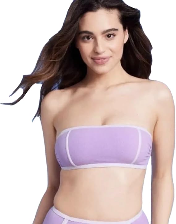 Kona Sol Women's Terry Textured Solid Bandeau with Binding Bikini Top -