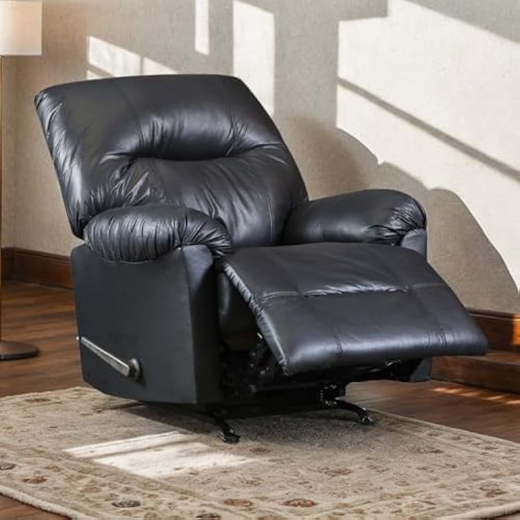 Modern Lazy Boy Recliner Chair&Recliner Chairs for Adults,Manual Reclining Chair&Rocker Recliner Chair with Footrest&Adjustable Backrest,Soft Cloud-Shaped Leather, Black