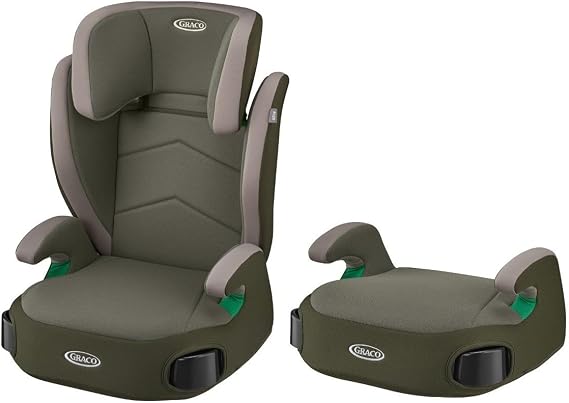 Graco Junior Seat, Booster Seat, Fixed Seat Belt, Junior Plus Next, R129 Compliant, for 3.5 to 12 years old, Cup Holder Included, Removable Backrest Forest Khaki 2198155 Store Exclusive