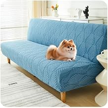 Jacquard Velvet Futon Couch Cover, Stretch Armless Sofa Covers, Soft with Elastic Bottom Foldable Bed Slipcover, Universal Washable Sofa Bed Cover for Living Room(Blue,S)