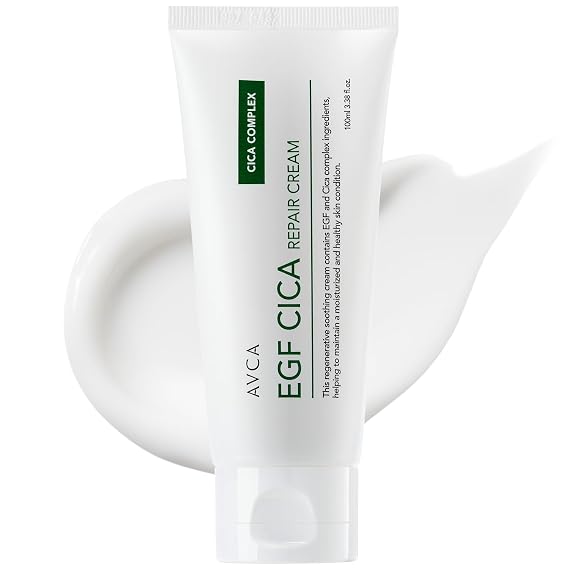 AVCA EGF Cica Repair Cream 100 mL (3.38 fl oz) Fragrance-Free Moisturizer for Sensitive Skin with Centella & Aloe, Fast-Absorbing, Dermatologist-Tested, K-Beauty