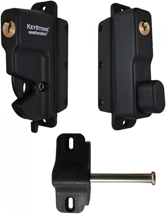 Weatherables Keystone 2-Sided Key-Lockable Gate Latch Nylon Polymer Heavy Duty Gate Latch with Self-Latching Gate Lock Made for Easy Installation on Metal, Wood & Vinyl Fences, Keyed Alike