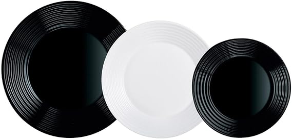 Luminarc 18-Piece Crockery Set, Black and White, piezas