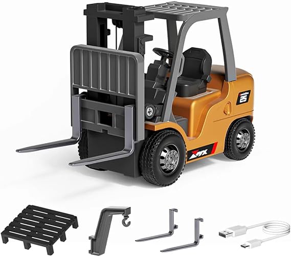 1/64 Remote Control Forklift, 2.4G Alloy Mini RC Forklift with Cargo Hook Controller Fork Palette, 10KM/H RC Construction Vehicle Indoor Outdoor Toy Gift for Adult-RTR