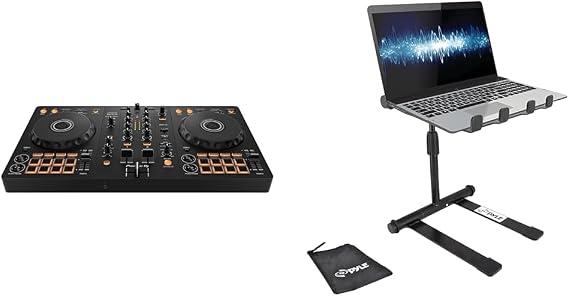 Pioneer DJ DDJ-FLX4 2-deck Controller and Pyle Folding Laptop Stand with Adjustable Height and Anti-Slip Tray