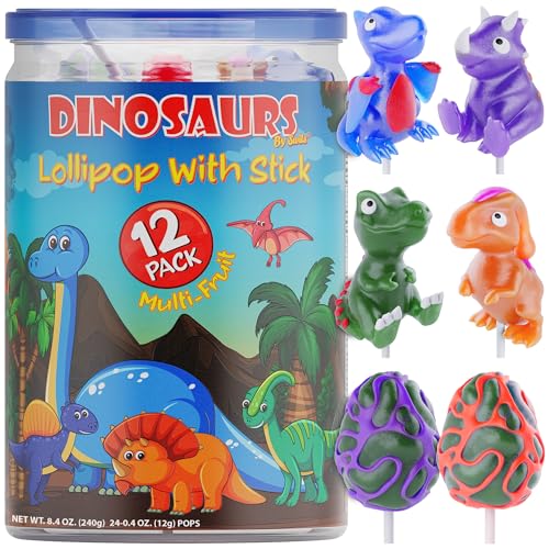 Dinosaur Lollipops 12pk- Dinosaur Candy For Dinosaur Party Favors - Dinosaur Suckers & Dino Candy - Dinosaur Shaped Lollipop For Dino Party Favors - Dinosaur Birthday Decorations