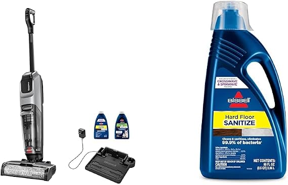 Bundle of BISSELL CrossWave OmniForceTM Multi-Surface Hard Floor Cleaner Wet Dry Vacuum with Dedicated Dry Vacuum Mode, 3882 + BISSELL Hard Floor Sanitize Formula, 80 oz, 80 Fl Oz (Pack of 1), 2504L