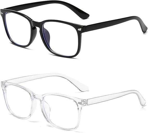 2 Pack Blue Light Blocking Glasses for Women and Men Anti Glare Computer Gaming Eyewear Lightweight Clear Frame for Eye Strain Relief