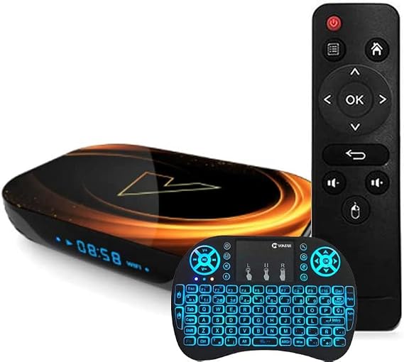 Android 9.0 TV Box, VONTAR X3 Amlogic S905X3 Quad-Core Cortex-A53 BT4.0 2.4Ghz / 5.0Ghz Wifi Support 8K /4K Ultra H.265 Smart Set- Top TV Box,with Wireless Keyboard,4GB+32GB [Energy Class A]