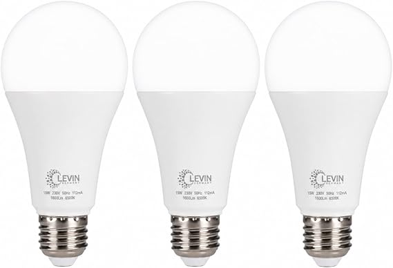 Levin LED Bulb 15W E27 6500K Cool White – High Lumen Energy Savin LED Light Bulb with Edison Screw Fitting – 20,000h Long Life, Instant Brightness, No Flicker, Anti-Glare, A+ Efficiency, Pack of 3 [Energy Class C]