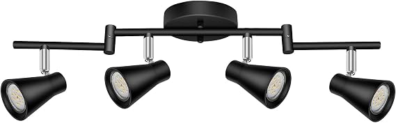 LABOREDUCER Track Lighting Fixture Ceiling, LED Flexible Track Lights with Swing Arm, 4-Light Directional Black Flush Mount Ceiling Spotlight for Kitchen, Living Room (GU10 Bulbs NOT Included)