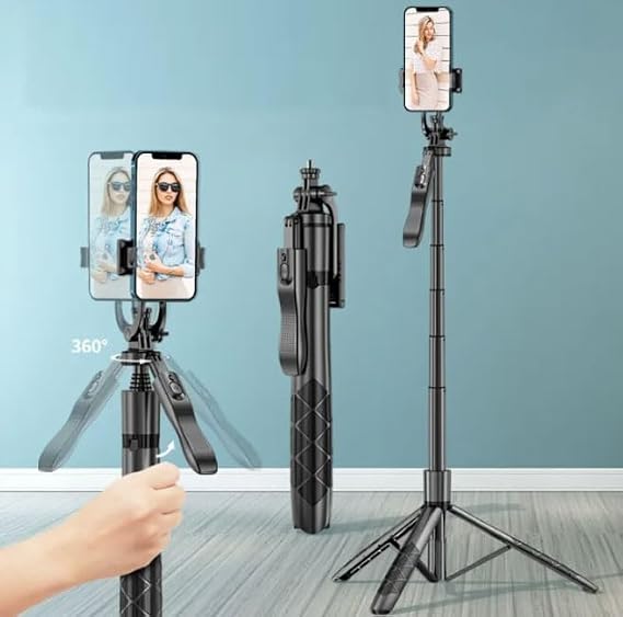 Coverzone Profesyonel Tripod Ve Selfie Çubuğu L16 Bluetooth Uzaktan Kumandalı 153 cm Cep Telefonu Yüksekliği Ayarlanabilir Masaüstü Portatif Taşınabilir İç Dış Mekan Evde Tatilde Kampda Kullanım Uygun