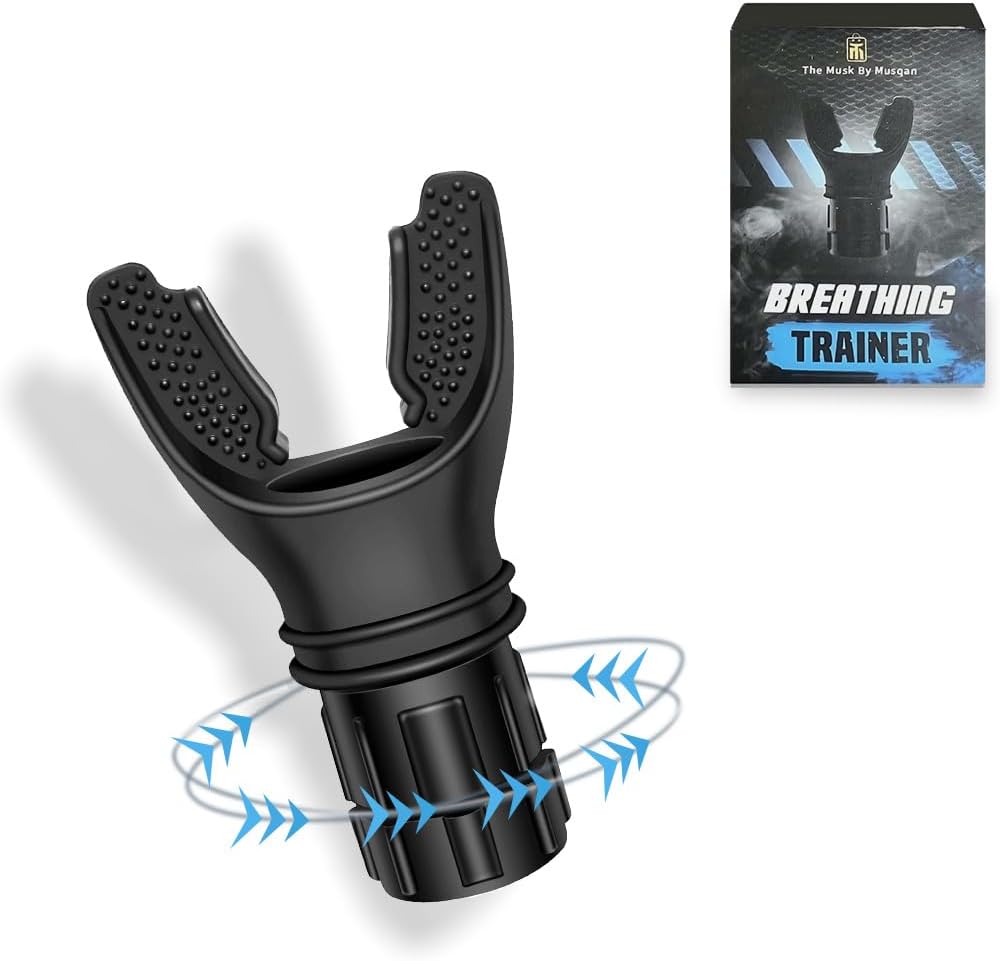 The Musk Breathing Trainer - Portable Lung Trainer with Adjustable Dial - Compact Lung Exercise Device with Medical Grade Silicone - Black
