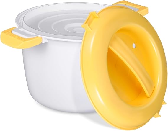 Microwave Rice Cooker, Portable Microwave Steamer for Vegetables, Pasta, Soup, Grains - Container for Small Kitchens, Dorms or Offices, BPA Free, Dishwasher Safe, Yellow