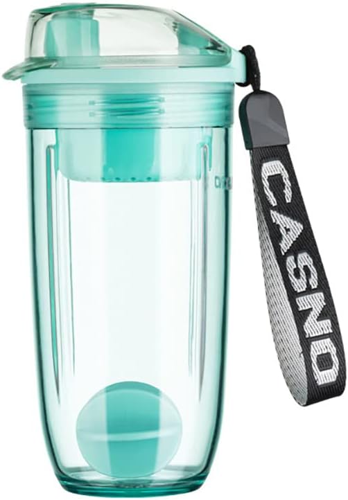 Protein Shaker Bottle for Gym- Blender Bottles for Protein Mixes- Soylent Shaker Cup with Whisk Ball, Carry Strap, Filter Grid, Screw-on Flip Top Lid, Direct Drinking Spout, 400ml, Green