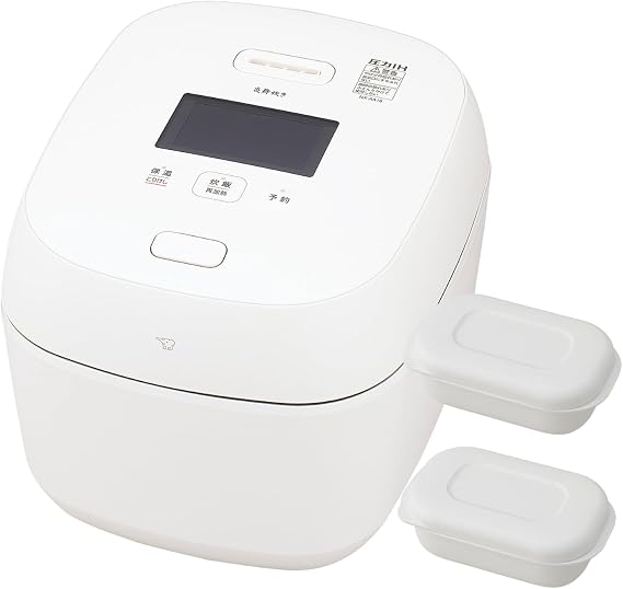 Zojiru NX-AA18-WZ + Marna Rice Cooker, 33.8 fl oz 1 L, Flame Cooking, White, Frozen Rice Containers, Small Pack of 2, Microwave/Dishwasher Safe
