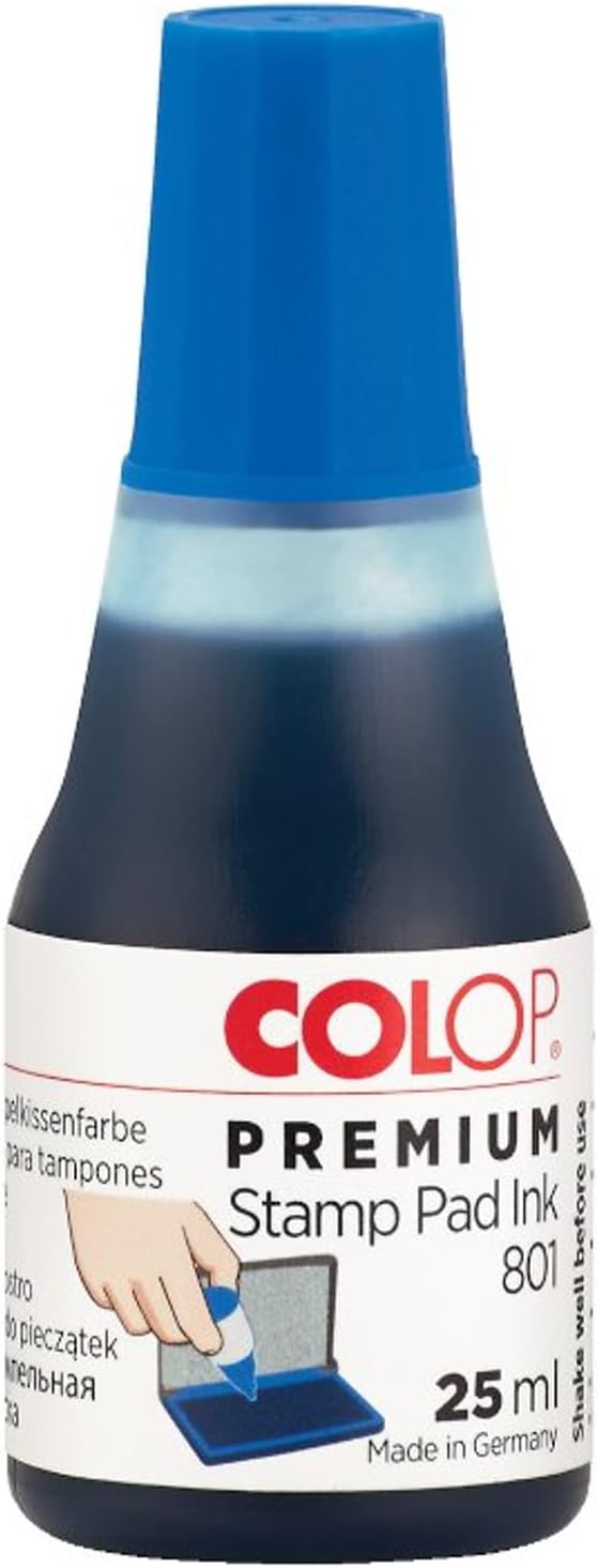 COLOP 801 Premium Non-Toxic, Water Based Stamp Ink, 0.9 oz, Blue