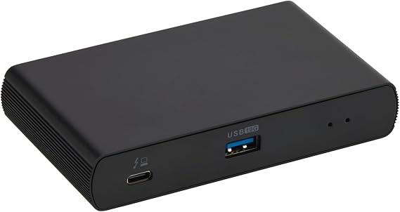 Amazon Basics Thunderbolt 4/USB4 Docking Station, 3 x Downstream TBT4 (Dual Display), 1 x USB A 3.1, UK, Black, 120.9 x 72 x 21.6 mm