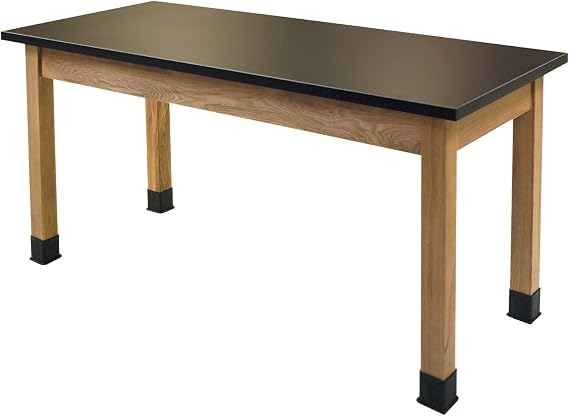 National Public Seating B449357 Science Lab Table with Chemical Resistant Top - Black with Oak Legs - 48 x 24 x 36 in.