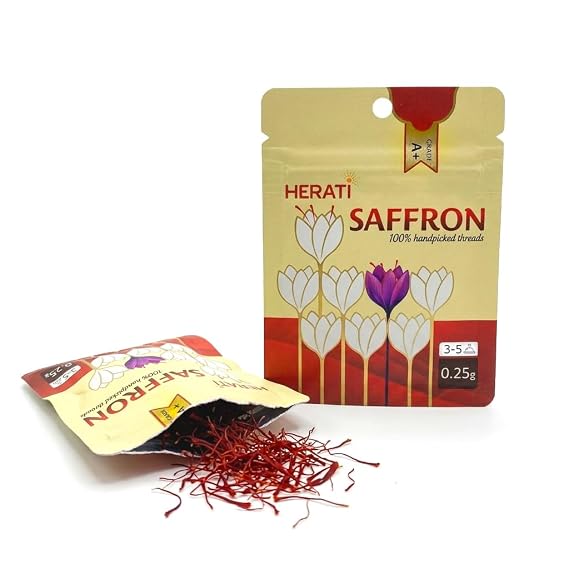 Herati Saffron Super Negin Grade 1 Threads 0.25 Grams Sachet, Award Winning Afghan Saffron Direct From Farm, Hand Harvested Pure All Red Threads For Tea Paella Rice Biryani Golden Milk