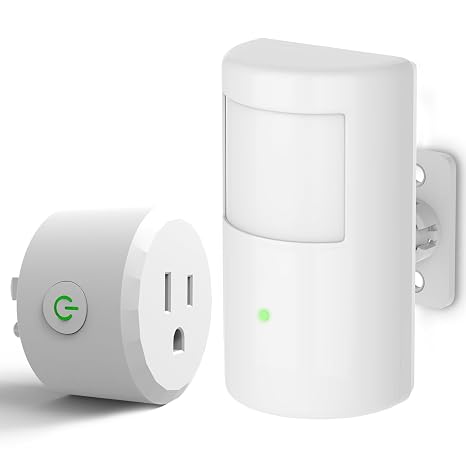 Motion Sensor Switch with Outlet, ASOFTY PIR Wireless Motion Sensor Plug with Light Sensor, Adjustable Sensitivity, IP54 Waterproof, Auto Activated Lights and Devices for Indoor/Outdoor