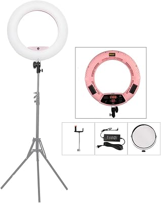 18 Inches 96W LED Ring Light FD-480 Bicolor Dimmable Photo Studio Video Portrait Film Selfie YouTube Photography Continuous Lighting with PhoneCamera Bracket, Makeup Mirror Pink